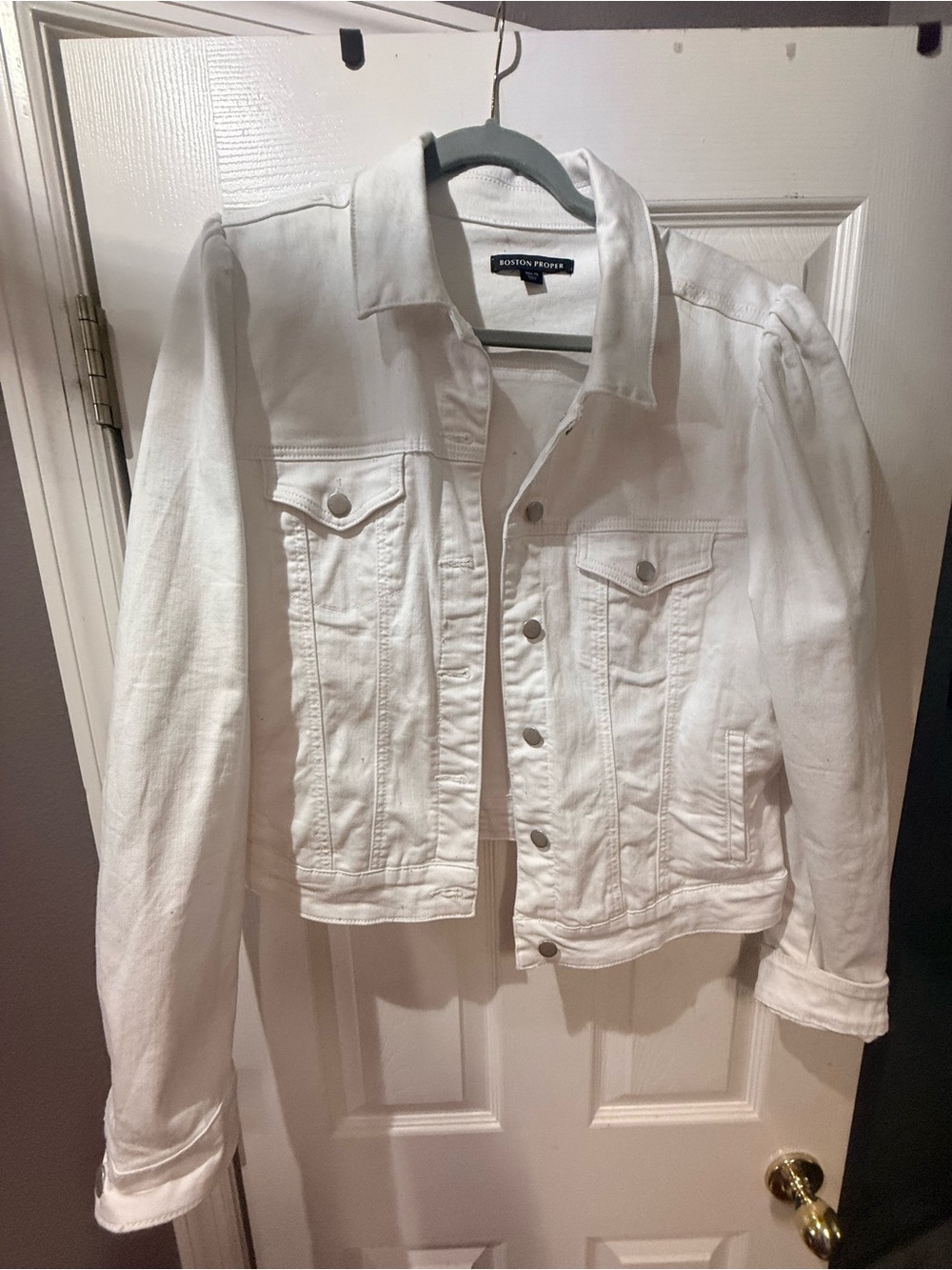 Boston Proper White Denim Trucker Jacket